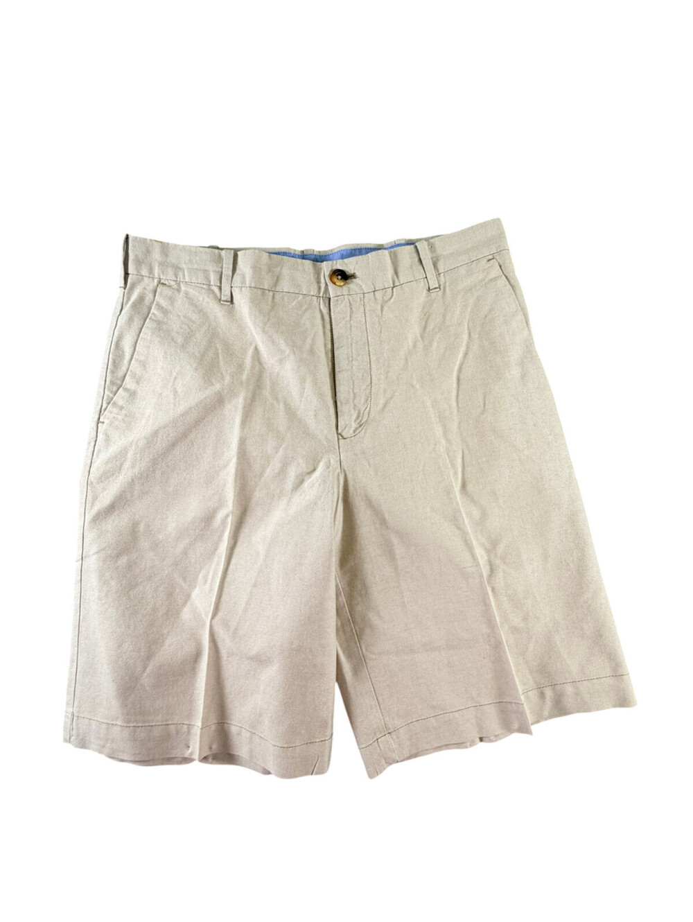 IZOD Mens Shorts Size 32 Khaki Beige 100% Cotton Pleated Front Casual Chino